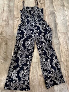 Roxy Navy Floral Paisley Wide-Leg Jumpsuit